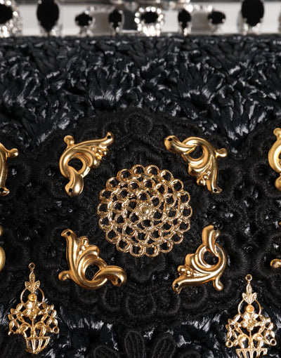 Dolce & Gabbana Schwarze Quaste Gold Barock Kristall Abendtasche