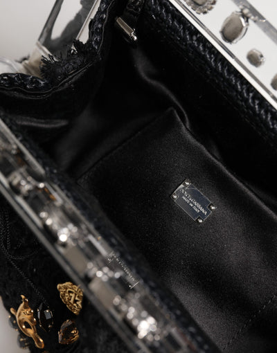 Dolce & Gabbana Schwarze Quaste Gold Barock Kristall Abendtasche