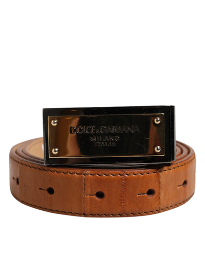 Dolce & Gabbana Gebräuntes Leder Gold DG Logo Schnalle Gürtel