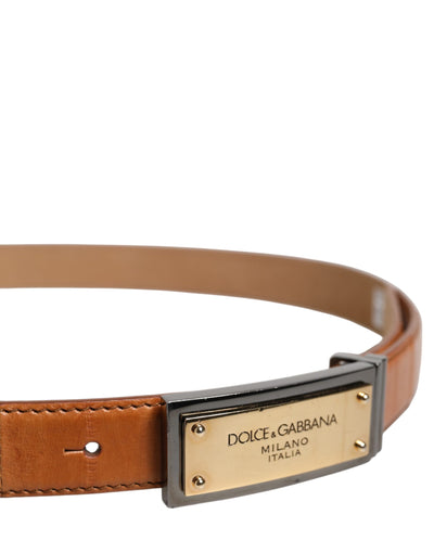 Dolce & Gabbana Gebräuntes Leder Gold DG Logo Schnalle Gürtel