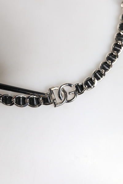 Dolce & Gabbana Schwarzes Leder DG Logo Kette Tasche Schulterriemen