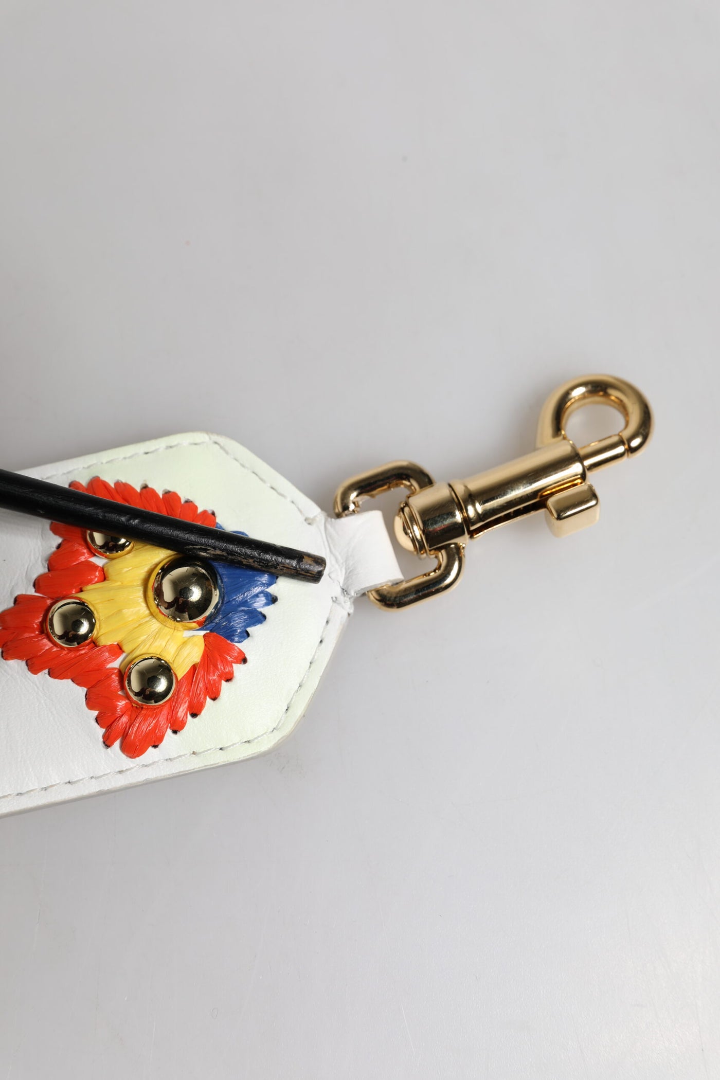 Dolce & Gabbana Weißes Kalbsleder Raffia besticktes Patchwork Schulterriemen