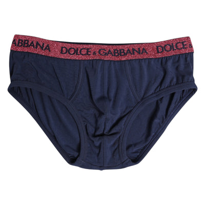 Dolce & Gabbana Blau Rot Logo Stretch Regular Slip Unterwäsche