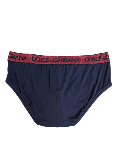 Dolce & Gabbana Blau Rot Logo Stretch Regular Slip Unterwäsche
