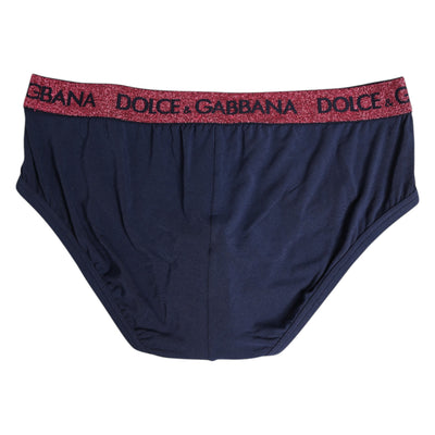Dolce & Gabbana Blau Rot Logo Stretch Regular Slip Unterwäsche