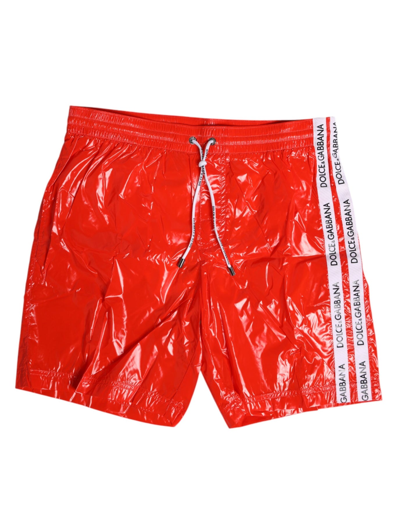 Dolce & Gabbana Rotes Nylon Kordelzug Beachwear Shorts Bademode