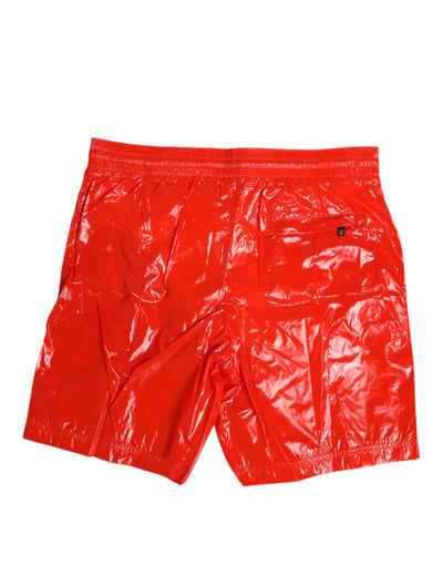 Dolce & Gabbana Rotes Nylon Kordelzug Beachwear Shorts Bademode