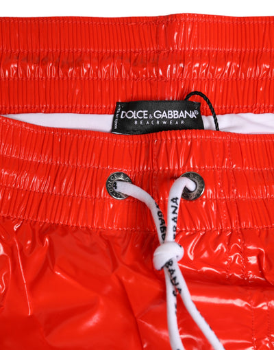 Dolce & Gabbana Rotes Nylon Kordelzug Beachwear Shorts Bademode