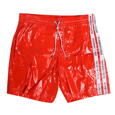 Dolce & Gabbana Rotes Nylon Kordelzug Beachwear Shorts Bademode