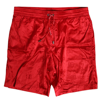Dolce & Gabbana Rotes Nylon Kordelzug Beachwear Shorts Bademode