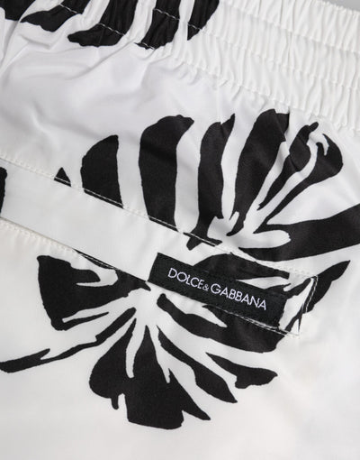 Dolce & Gabbana Weiß Schwarz Print Beachwear Shorts Bademode