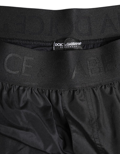 Dolce & Gabbana Schwarzer Logoprint Beachwear Männer Shorts Bademode