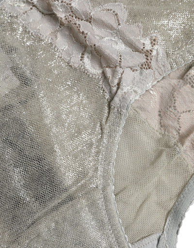 Dolce & Gabbana Graue Baumwolle Floral Spitze Hohe Taille Panty Unterwäsche