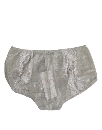 Dolce & Gabbana Graue Baumwolle Floral Spitze Hohe Taille Panty Unterwäsche