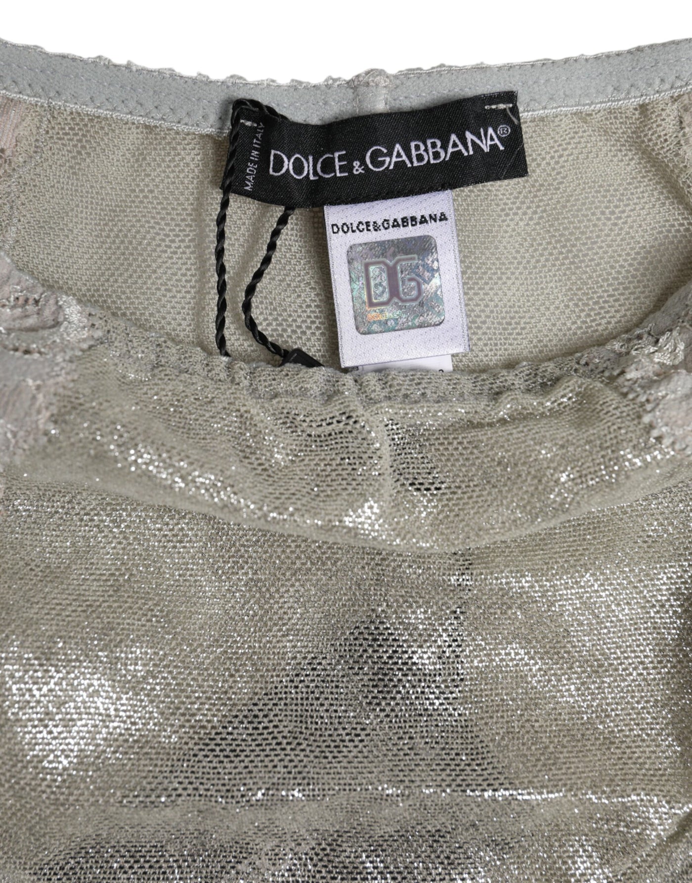 Dolce & Gabbana Graue Baumwolle Floral Spitze Hohe Taille Panty Unterwäsche