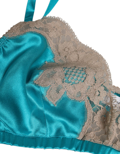 Dolce & Gabbana Grüner Floral Lace Silk Non Wire BH Unterwäsche
