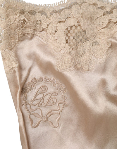 Dolce & Gabbana Beige Spitze Seide Satin Tank Dessous Unterwäsche