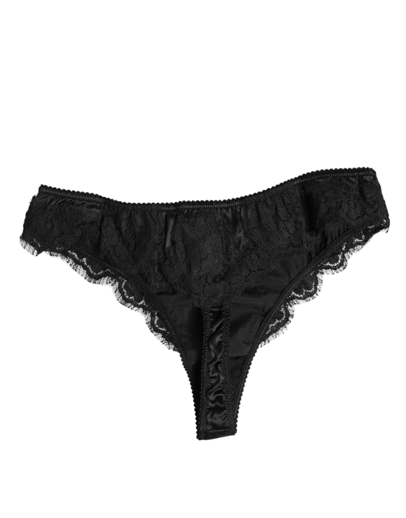 Dolce & Gabbana Schwarzes Seiden-Spitzen-Stretch-Bikini-Höschen Unterwäsche