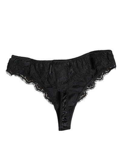 Dolce & Gabbana Schwarzes Seiden-Spitzen-Stretch-Bikini-Höschen Unterwäsche