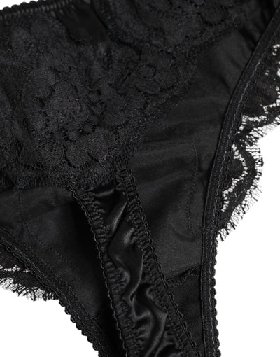 Dolce & Gabbana Schwarzes Seiden-Spitzen-Stretch-Bikini-Höschen Unterwäsche