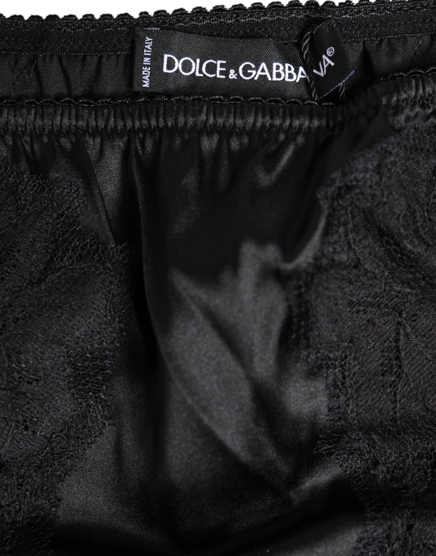 Dolce & Gabbana Schwarzes Seiden-Spitzen-Stretch-Bikini-Höschen Unterwäsche