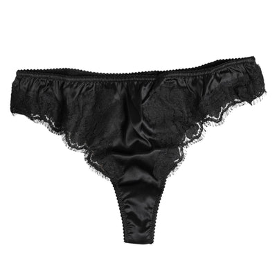 Dolce & Gabbana Schwarzes Seiden-Spitzen-Stretch-Bikini-Höschen Unterwäsche