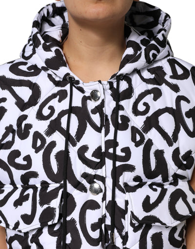 Dolce & Gabbana Weiße DG Mania Kapuzen-Pufferjacke ohne Ärmel