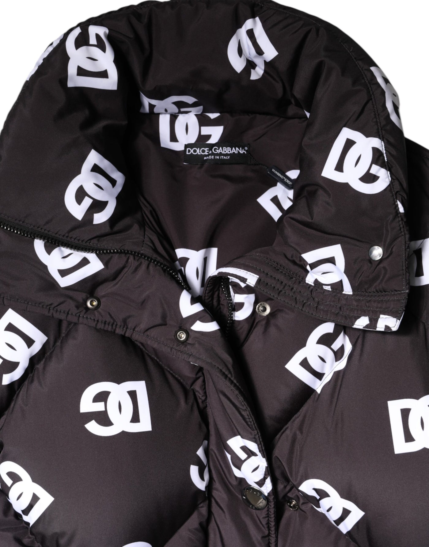 Dolce & Gabbana Schwarzer DG Mania Puffer gesteppter langer Mantel Jacke