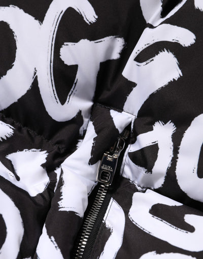 Dolce & Gabbana Schwarz Weiß DG Mania Langer Mantel mit Kapuze Jacke