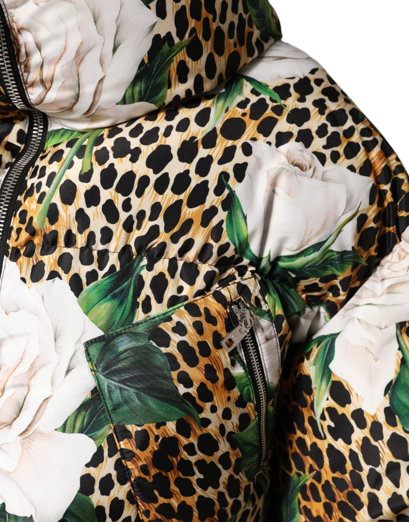 Dolce & Gabbana Multicolor Leopard Rose Puffer Steppjacke