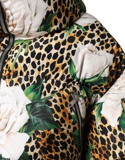 Dolce & Gabbana Multicolor Leopard Rose Puffer Steppjacke