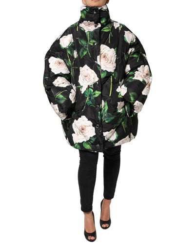 Dolce & Gabbana Schwarze gesteppte Jacke mit Blumendruck