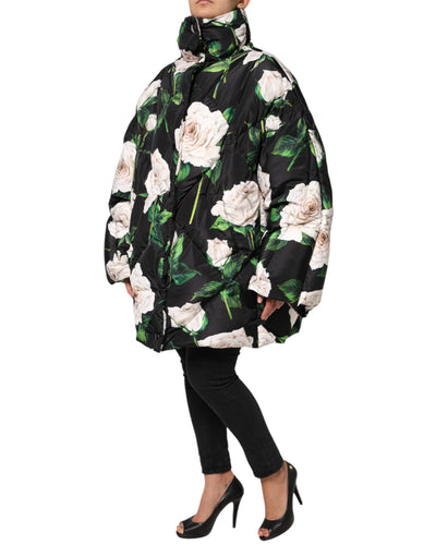 Dolce & Gabbana Schwarze gesteppte Jacke mit Blumendruck