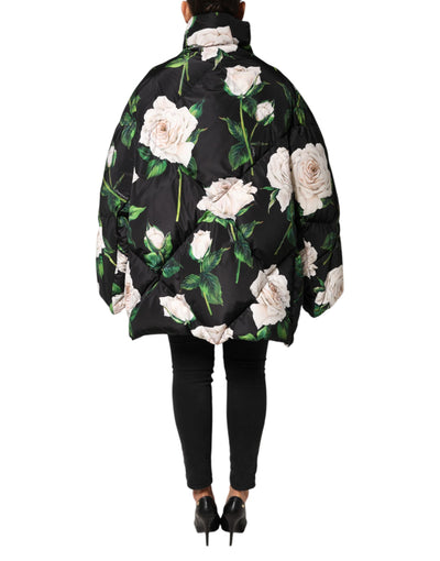 Dolce & Gabbana Schwarze gesteppte Jacke mit Blumendruck
