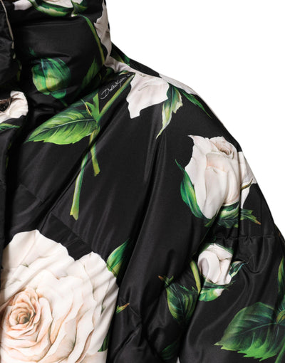 Dolce & Gabbana Schwarze gesteppte Jacke mit Blumendruck
