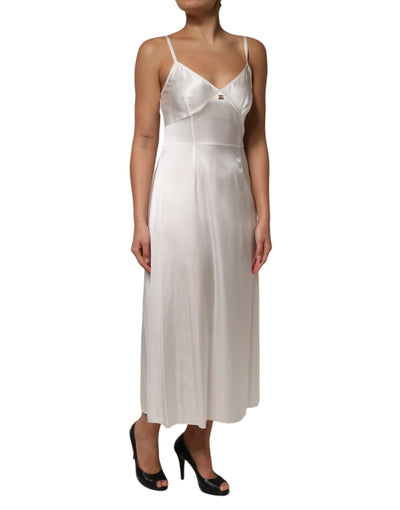 Dolce & Gabbana Weißes DG Logo Full Slip Seidenkleid Nachtwäsche
