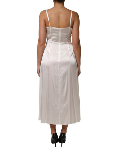 Dolce & Gabbana Weißes DG Logo Full Slip Seidenkleid Nachtwäsche