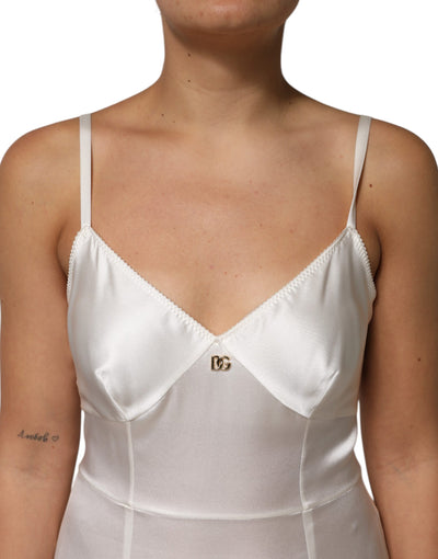Dolce & Gabbana Weißes DG Logo Full Slip Seidenkleid Nachtwäsche