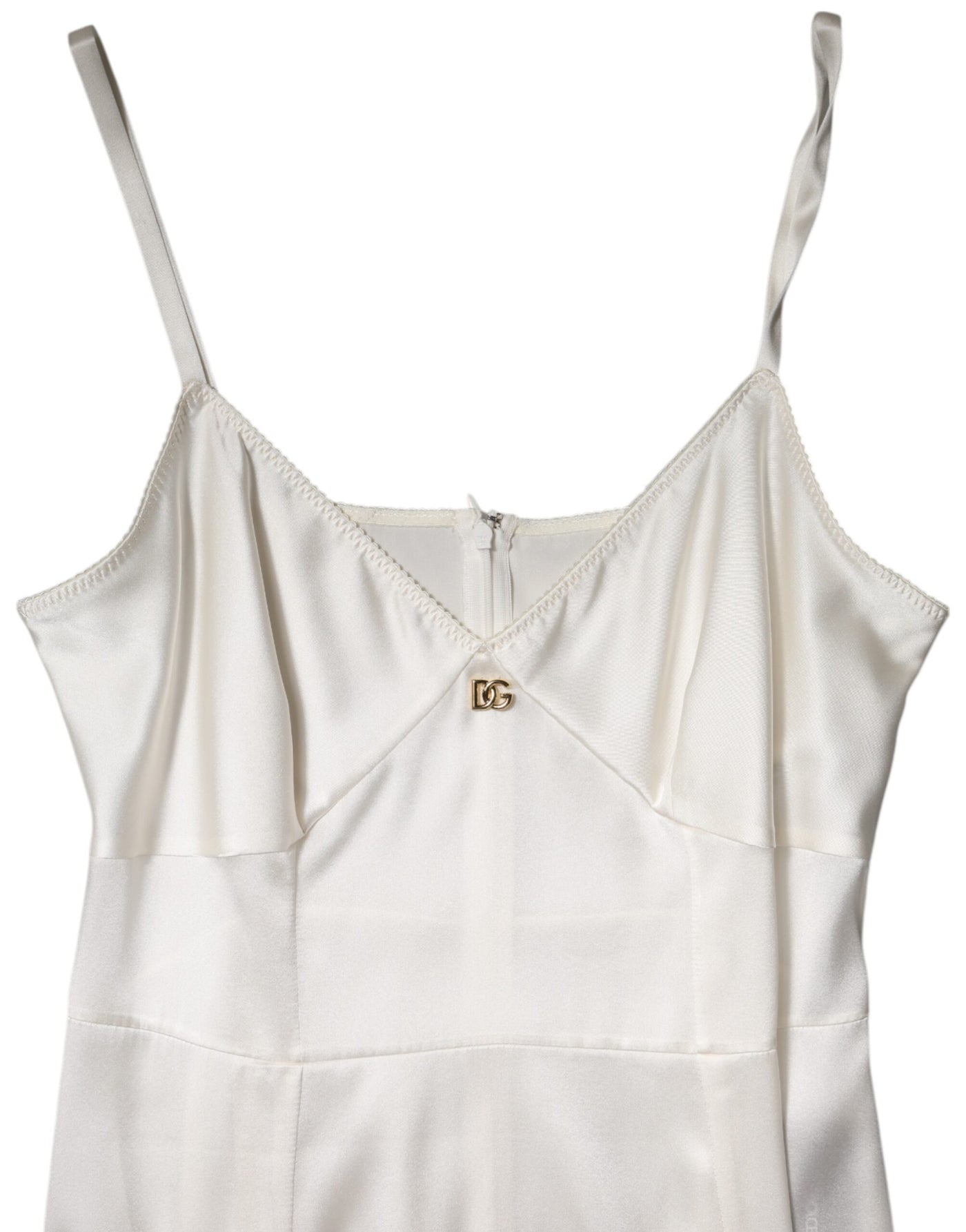 Dolce & Gabbana Weißes DG Logo Full Slip Seidenkleid Nachtwäsche