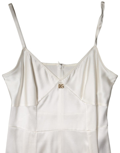 Dolce & Gabbana Weißes DG Logo Full Slip Seidenkleid Nachtwäsche