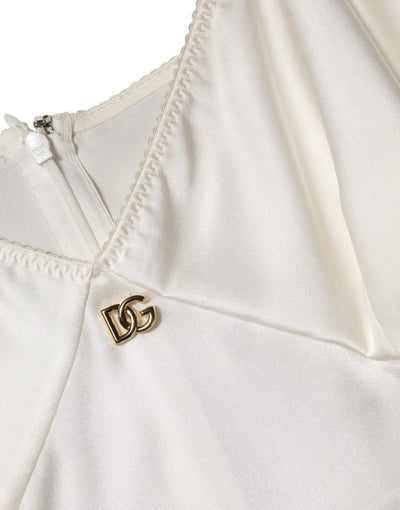 Dolce & Gabbana Weißes DG Logo Full Slip Seidenkleid Nachtwäsche