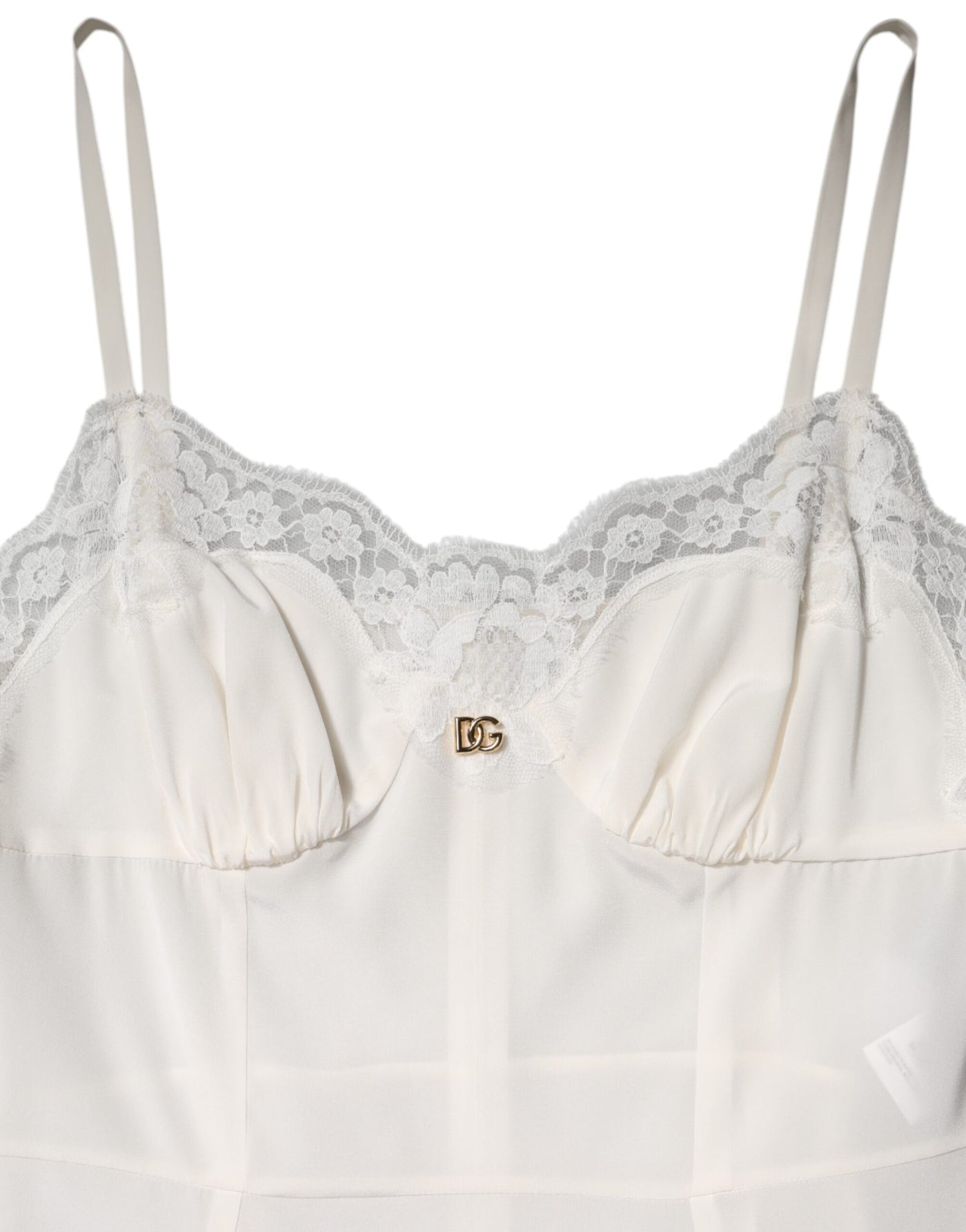 Dolce & Gabbana Weißes DG Logo-Spitzenkleid aus Seide Nachtwäsche
