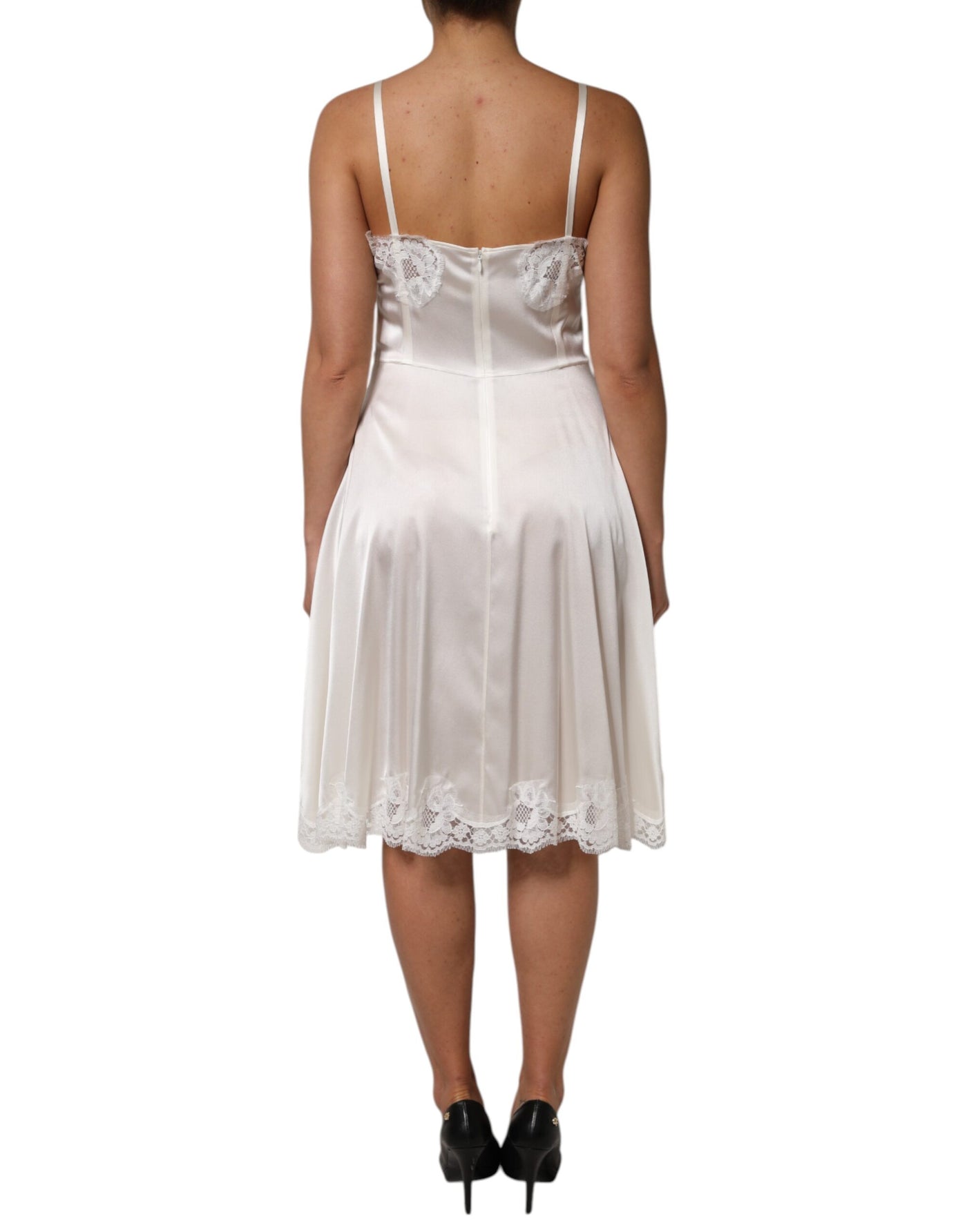 Dolce & Gabbana Weißes DG Logo-Spitzenkleid aus Seide Nachtwäsche