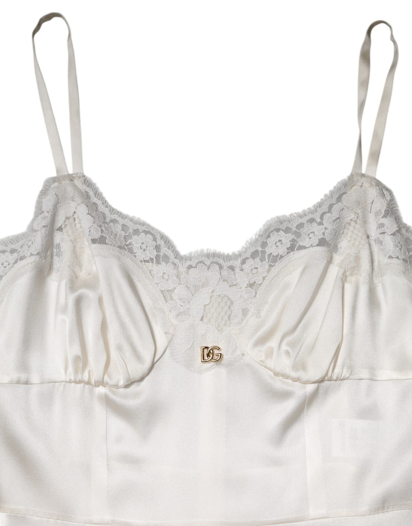 Dolce & Gabbana Weißes DG Logo-Spitzenkleid aus Seide Nachtwäsche