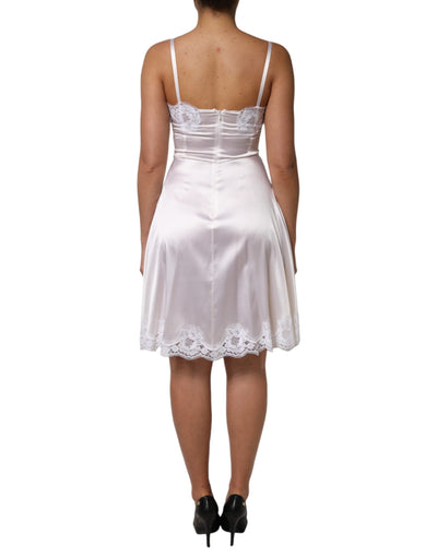Dolce & Gabbana Weißes Spitzenkleid mit goldenem DG-Logo aus Seide Nachtwäsche