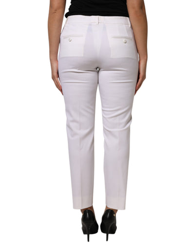 Dolce & Gabbana Weiße konisch zulaufende Hose aus Wolle mit mittlerer Taille