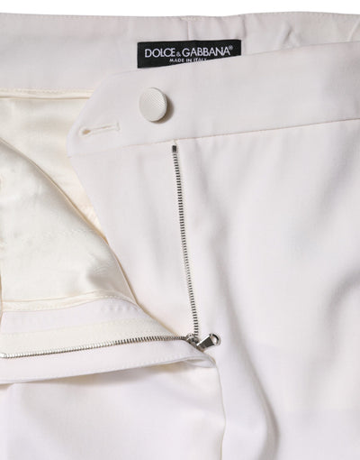 Dolce & Gabbana Weiße konisch zulaufende Hose aus Wolle mit mittlerer Taille