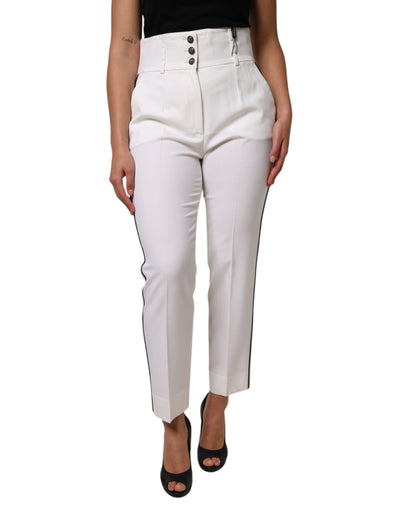 Dolce & Gabbana Weiße taillierte Hose aus Wolle mit hoher Taille