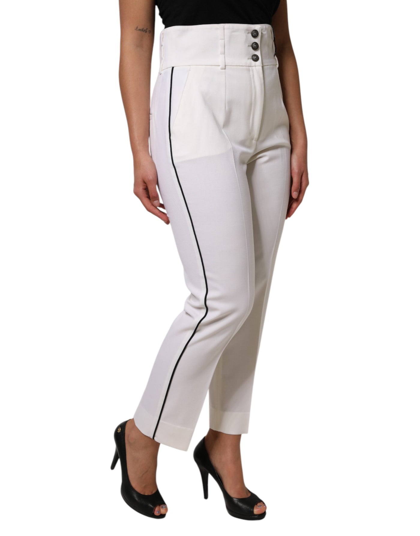 Dolce & Gabbana Weiße taillierte Hose aus Wolle mit hoher Taille