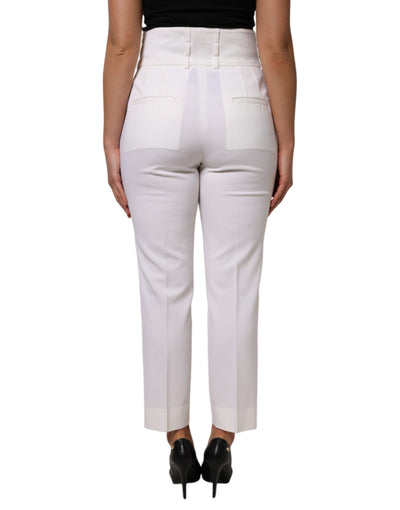 Dolce & Gabbana Weiße taillierte Hose aus Wolle mit hoher Taille